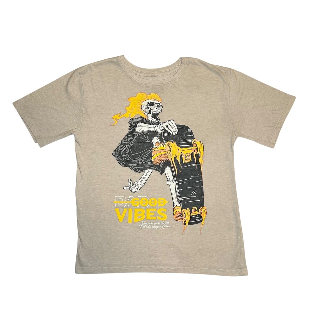 GSTR Kids Graphic T Shirt Skeleton Skateboard Bad‎ Vibes Tee Size 14 16